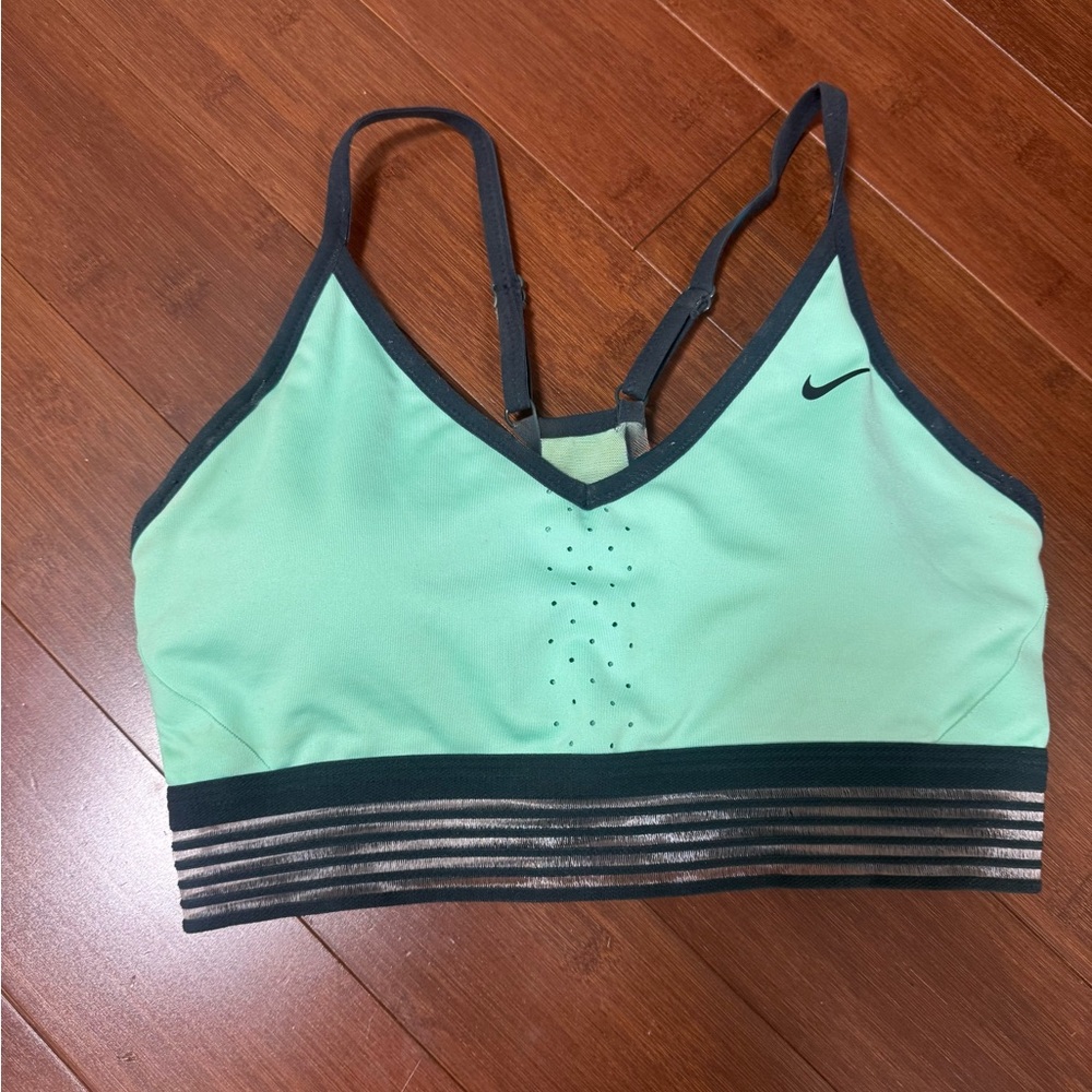 Nike Women's Light Green and Black Sports Bra